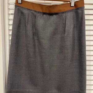 Ann Taylor LOFT gray wool skirt with camel ribbon waist SIZE 4